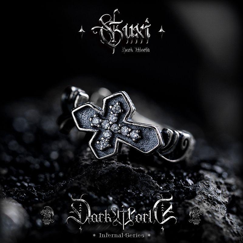 

Guxi [Return to Heart] Gothic Wind Dark Cross 925 Silver Earrings Men s Earrings Niche Style Ear Clip Vintage Earrings Single