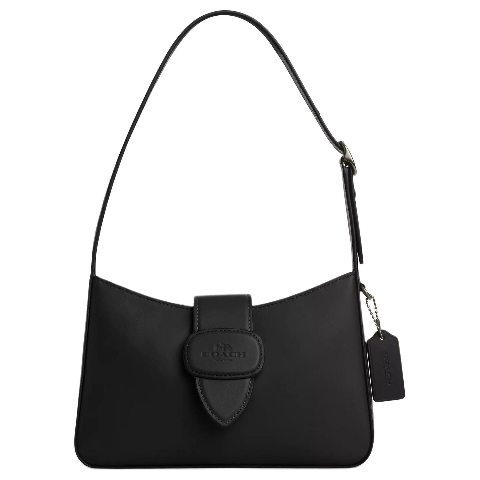 Coach Women's Black Eliza 25 Logo Snap Closure Calfskin Shoulder Bag Shoulder Bag Caa92-Qbbk