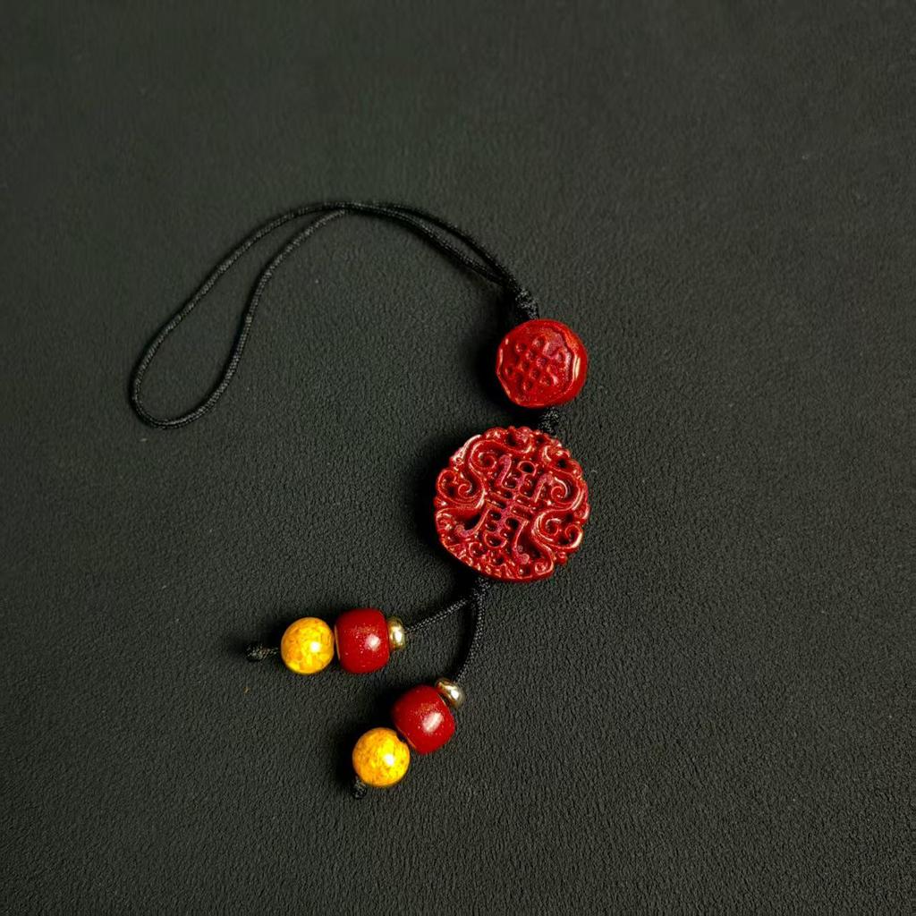 Chinese Purple Gold Sand Fu Mobile Phone Charm - Cinnabar Gourd Ruyi Pendant Key Ornament