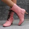 Fashion 2026 New Lace Up Ladies High Heel Shoes Strange Steampunk Boot Victorian Ankle Boots Women Pointed Toe Thick Soled Short Boots