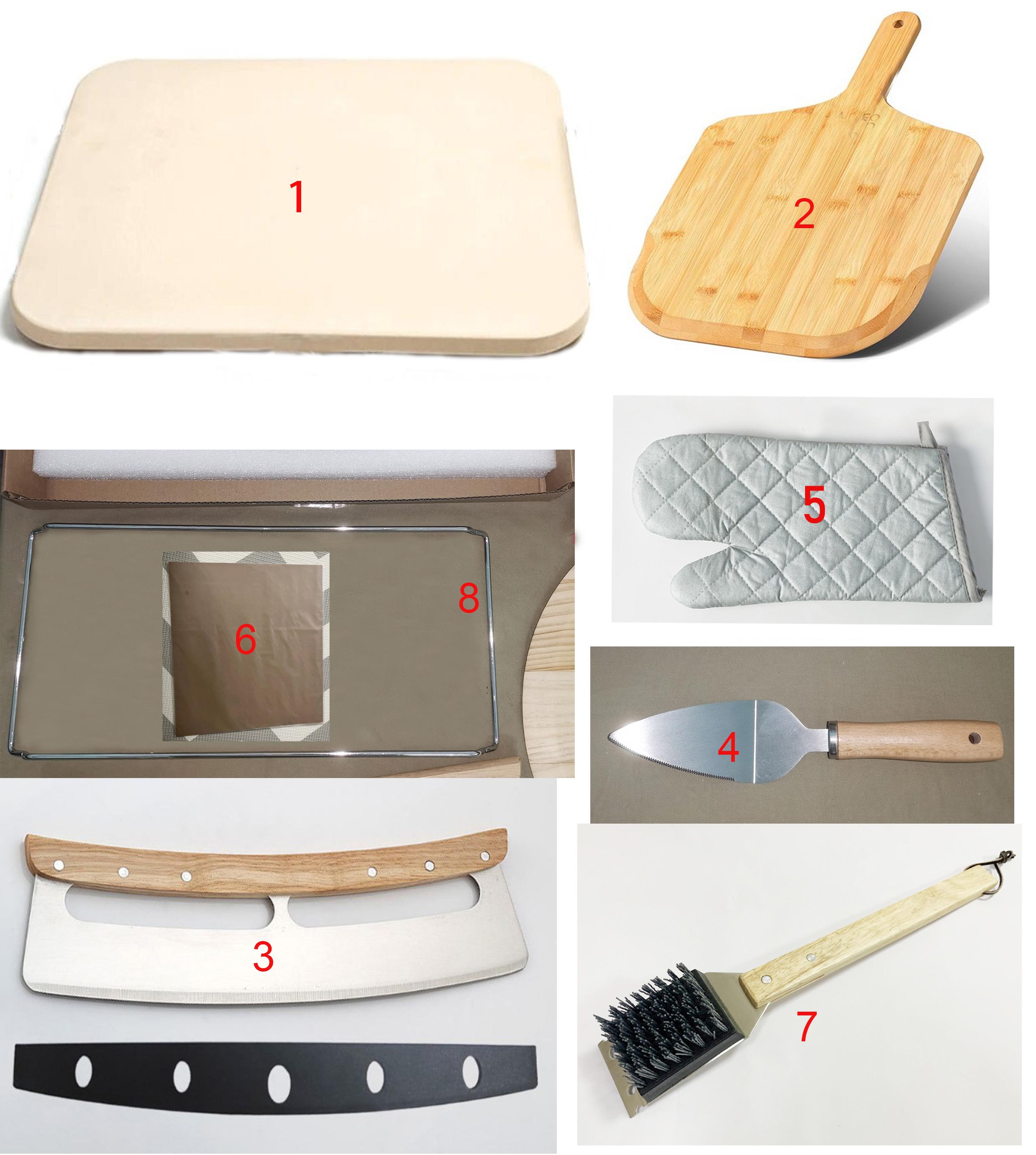 

Pizza Accessories Tool 17pcs Refractory Cordierite Pizza Oven Stone Grill Peel Serving Rack Cutter Server