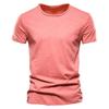 Zomer Effen Kleur Korte Mouw Mannen Slim Ribbelkatoen Mode Casual Mannen T-shirt