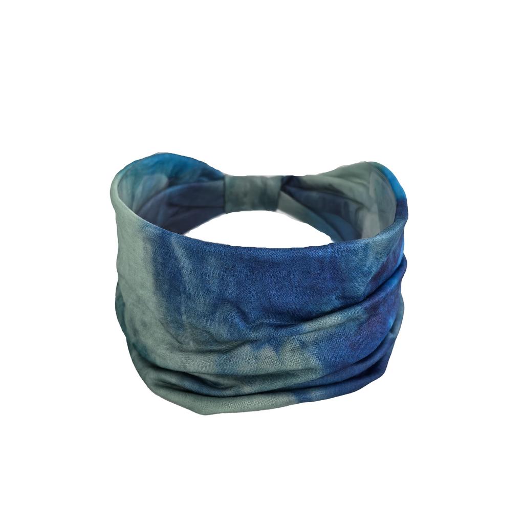 Boho Chic Tie-Dye Wide Headband for Women - Non-Slip, Stretchy Yoga & Workout Sweatband, Fashionable Hair Accessory, Knotted, Sweat-absorbing