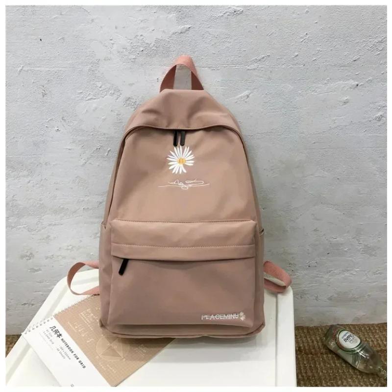 Teen School Bag for Girls Backpack Women Printing Bookbags Middle Student Schoolbag Large Black Cute Flowers Nylon Bagpack