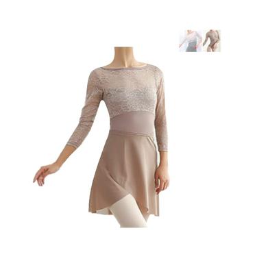 ProDance čipkovaný dlhorukávový baletný dres PLL002W sivý/hnedý (XXL, Hnedá)