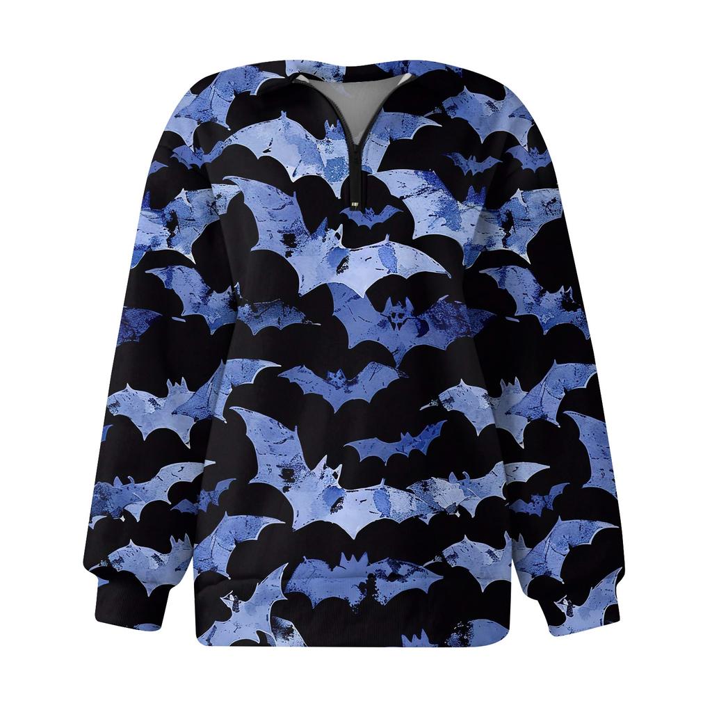 Women's Casual Fashion Long Sleeve  Print Oversize Zip Sweatshirt Top