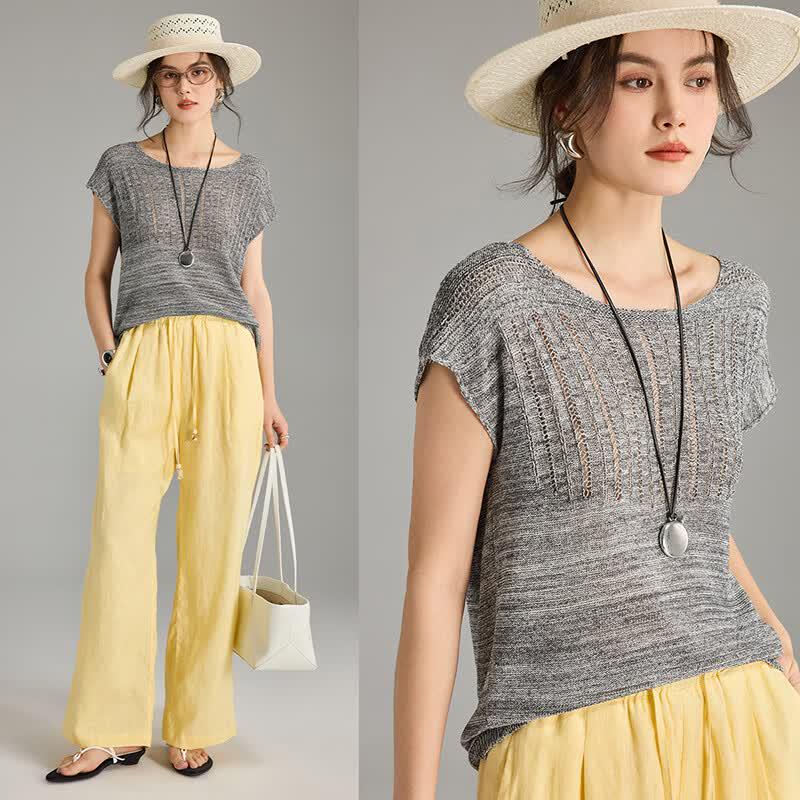 Women s French Style Tencel Linen Blend Knit T-shirt XL