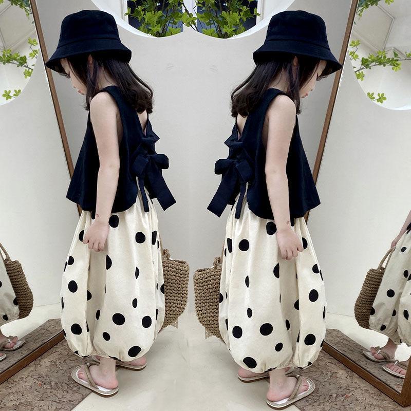 Children's Suit Summer Wear Thin Girls Butterfly Dew Back Vest Sleeveless Casual Pants Lantern Pants Wide Leg Pants Korean Two Piece Set