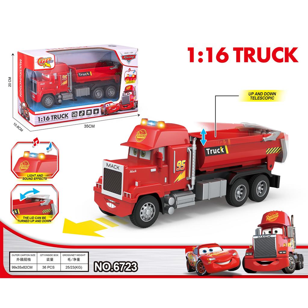 1:16 Pixar Toy Car 5pcs/Set Die-Cast Anime Lightning Mcqueen Mack Folding Flatbed Truck Model With Sound Light Interactive Gifts