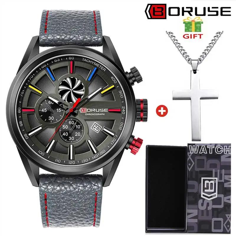 

2Pcs BORUSE Fashion Men s Watch and Necklace Set, Silicone Strap Analog Date Men Casual Quartz Wrist Watch A Good Gifts For Men No