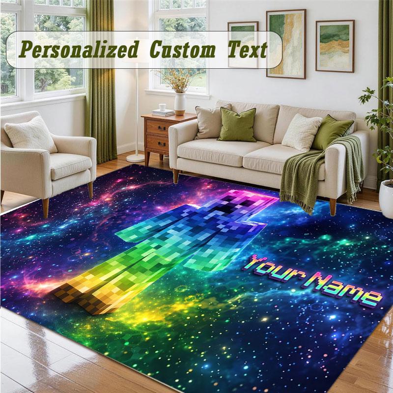 Crystal Velvet Square Rug Custom NameMinecraft Pattern Non Slip Home Floor Decor Rug