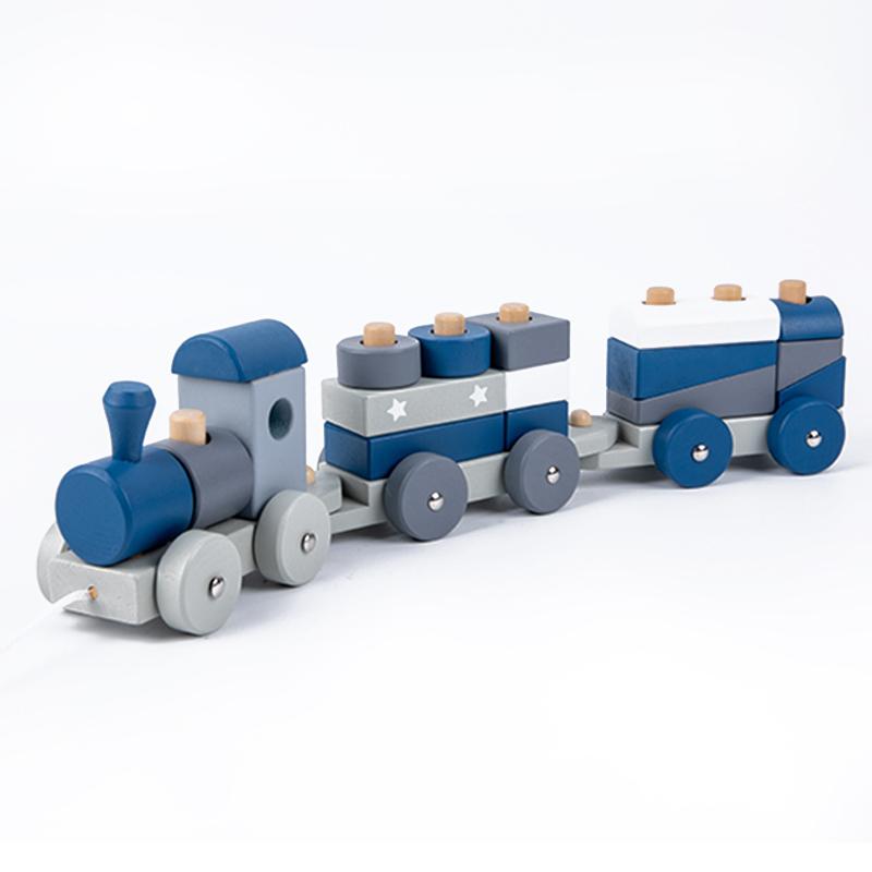 Wooden Montessori Stacking Train Set Educational Toys Shape Sorter Building Blocks Wooden Trolley Baby Learning Toys Gifts