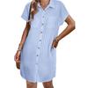 Women's Short Sleeve Vertical Striped Shirt Dress Casual Button Down Loose Midi Tunic Dress With Chest Pockets