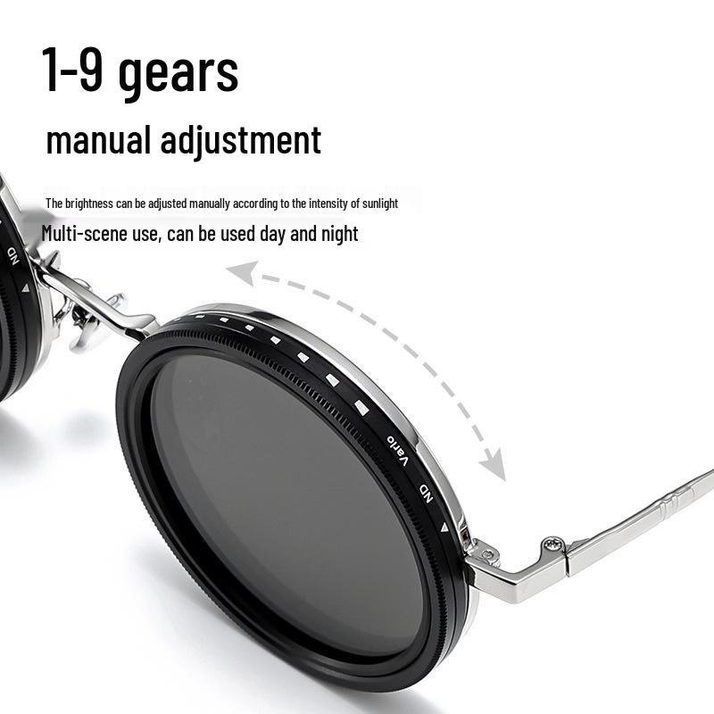 Nastavitelné polarizované sluneční brýle: Unisex Punkový Styl, Lehký Kulatý Rám, Redukce Světla s Otočným Filtrem Úrovně ND9