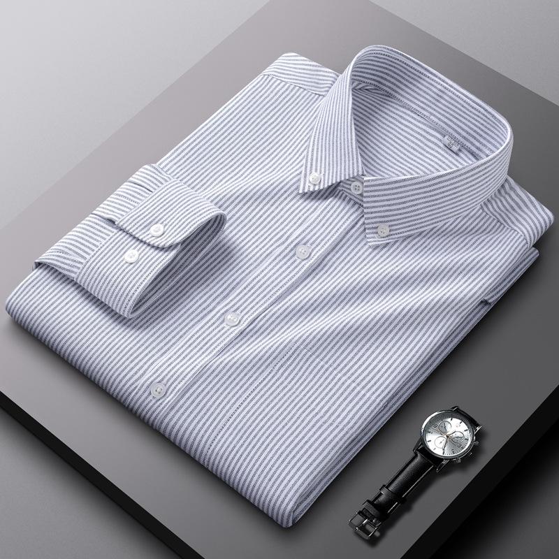 

Мужская полосатая хлопковая оксфордская рубашка с длинным рукавом - Бизнес-кэжуал с карманом Size 38