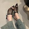 Transparent Silk Gauze Mule Slides Woman Bling Lace Mesh Pointed Toe High Heel Slipper Sandals Ladies Evening Party Pump Shoes