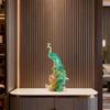 Aris & Juno Golden Crown Peacock LIULI Figurine Handcrafted Gilded Bronze Oriental Decor for Living Room Entryway Office - New Home Housewarming Gift