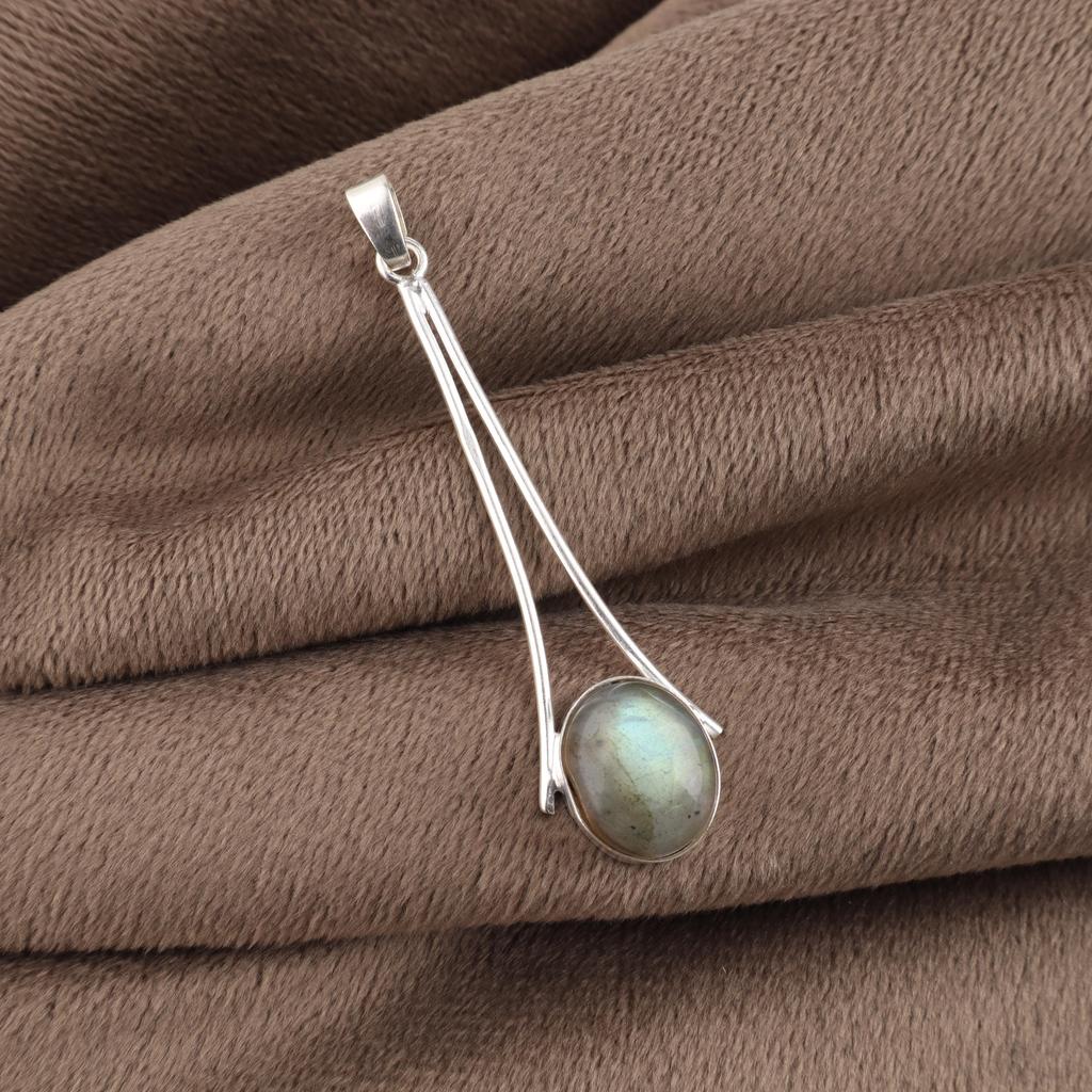 Natural Labradorite Gemstone 925 Sterling Silver Handmade Jewelry Designer Long Pendant 1.79" PP-69-34