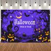 Night Halloween Cartoon Theme Decoration Photography Background Pumpkin Castle Cemetery Skeleton Black Cat Bats Photo Backdrop1