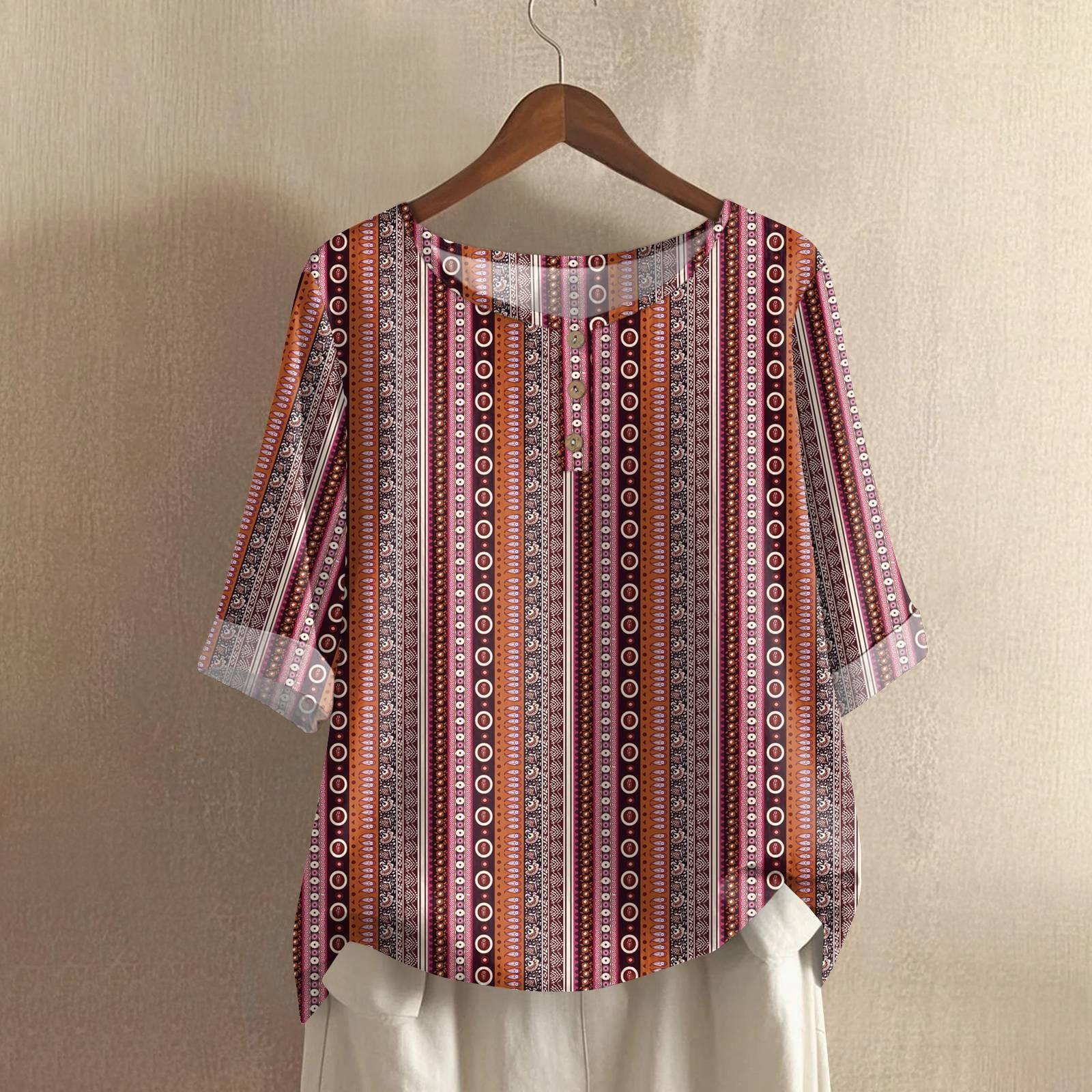 

Женская модная и повседневная рубашка с полурукавом, круглым вырезом и принтом, блузка, топ M