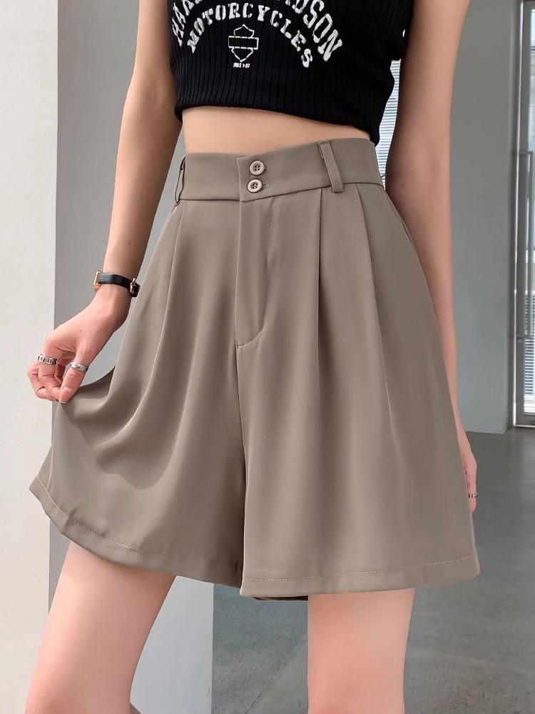 Women's Retro High-Waist A-Line Autumn Shorts 2024 – Casual, Loose, Wide-Leg Mid-Length.