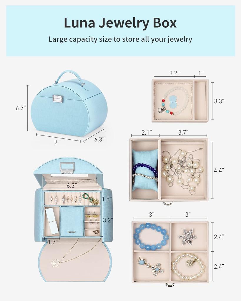 Vlando Semi-Circular Jewelry Box, Jewel Box, Mother's Day Sweet Gift, with Mirror, for Earrings, Necklaces, Rings, Accessory Case, Ring Holder, 5 Colo