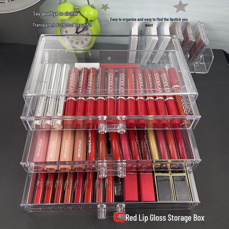 Acrylic Makeup Organizer: Dustproof Lipstick, Lip Gloss, and Eyeshadow Storage Box with Desktop Drawers