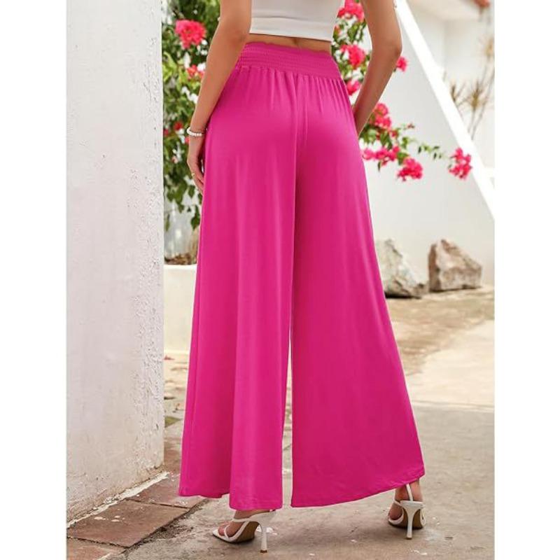 Fashion Loose Elastic Waist Women's Wide Leg Pants High Waist Casual Office Simple Office Trousers with Pockets Solid Color Elegant Clothing