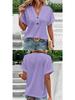 Spring/Summer 2026 Women's Casual V-Neck Button T-Shirt - Sweet Short Sleeve, Solid Color