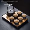 Zen Style Black Pottery Tea Set - Japanese Minimalist Teapot & Tray Gift Box Set