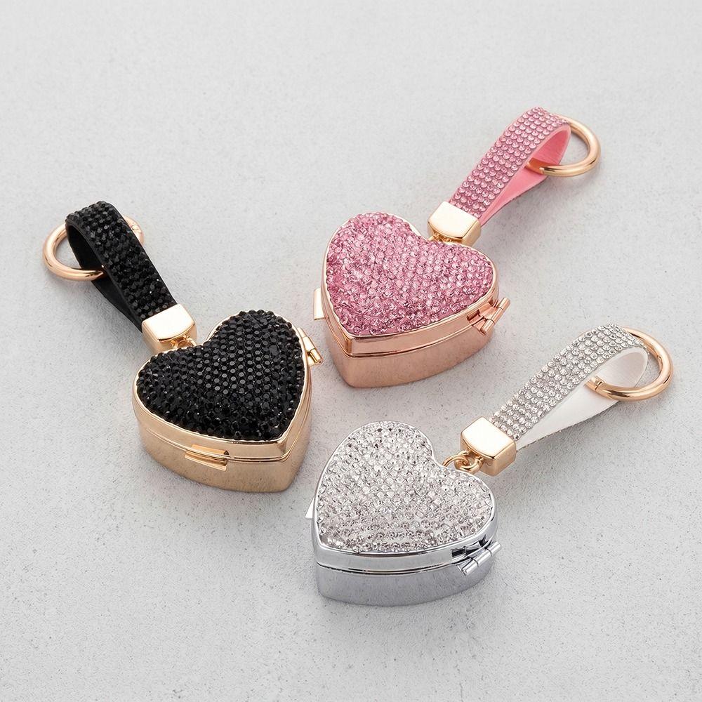 Portable Mini Pill Case Shining Bling Bling Key Pendant Compact Bag Hanging Ornaments Car Hanging