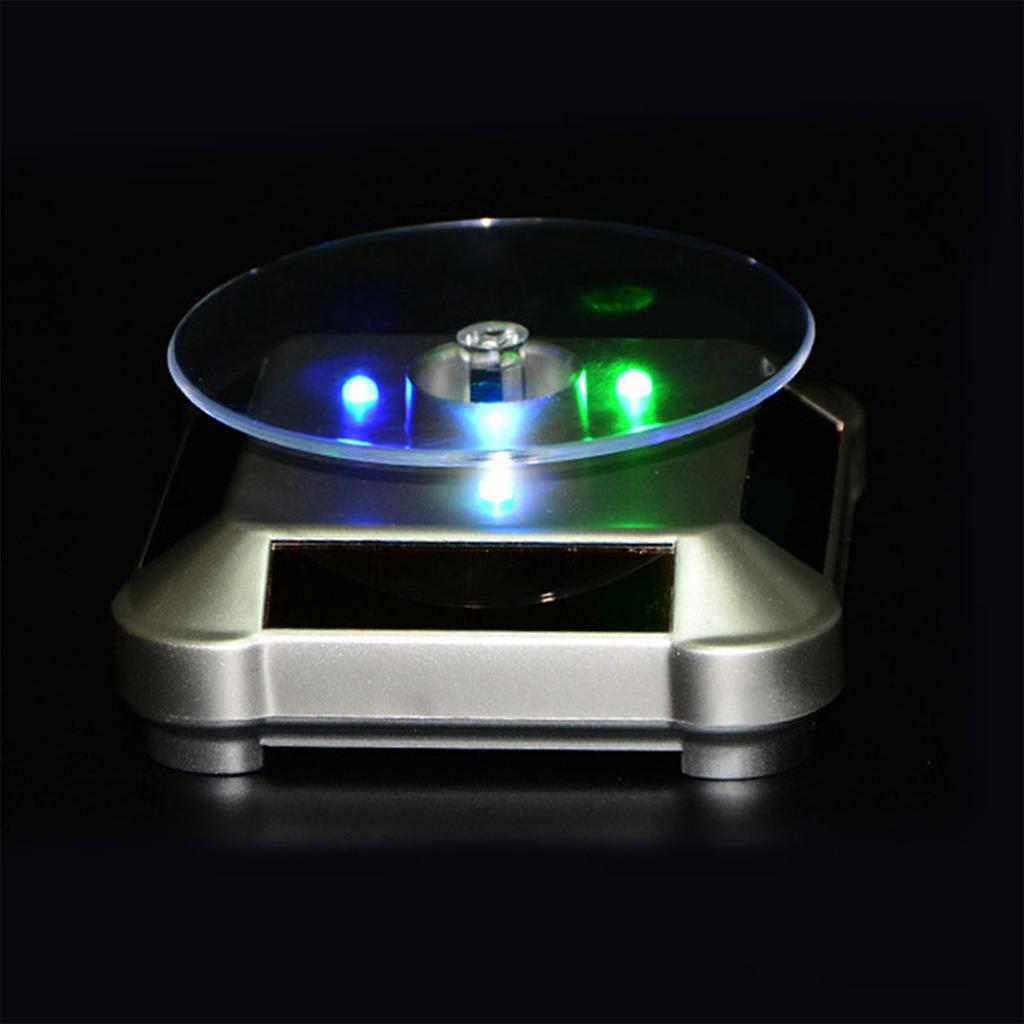 Solar Powered Jewelry Display Stand with LED Lights and Auto Rotation 10x10x4.2cm ABS Acrylic for Necklace Rings