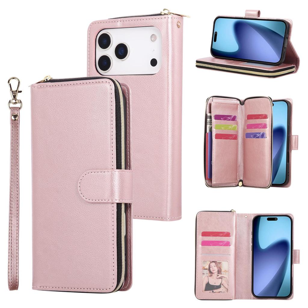 Apple 17 Pro Max Nine-Card Zipper Protective Leather Case for iPhone Air/16E
