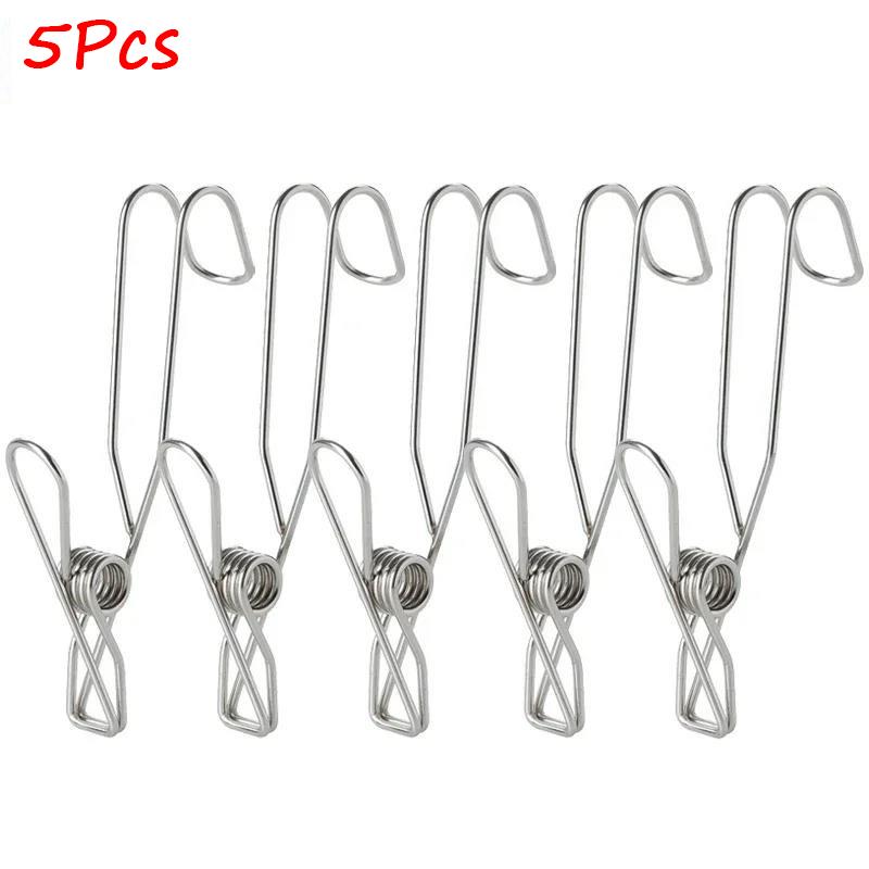 Multi Functional Stainless Steel Hook Clip With Long Tail And Hook For Home Storage, Socks Drying Clip, Windproof Spring Clip