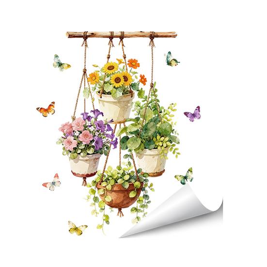 Green Potted Plants Wall Stickers Peel And Stick Floral Plants Vines Wall Art Decor for Living Room Bedroom Office