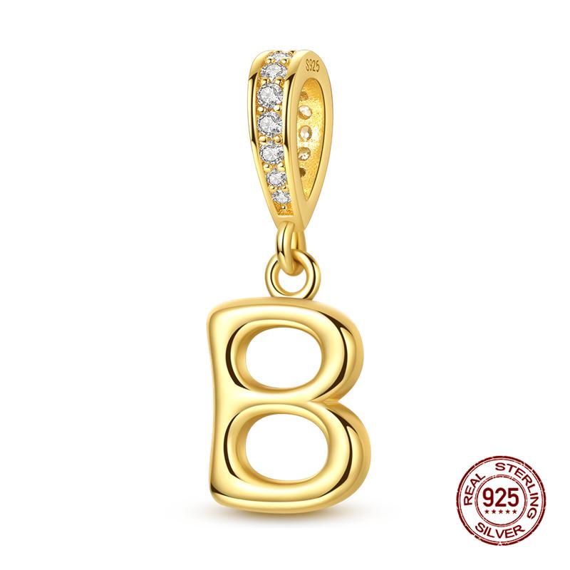 New In Original Charms Copper 26 Golden Letters A-Z Charm Bead Fit 3Mm Original Bracelet For Womens Diy Fashion Jewelry Gift