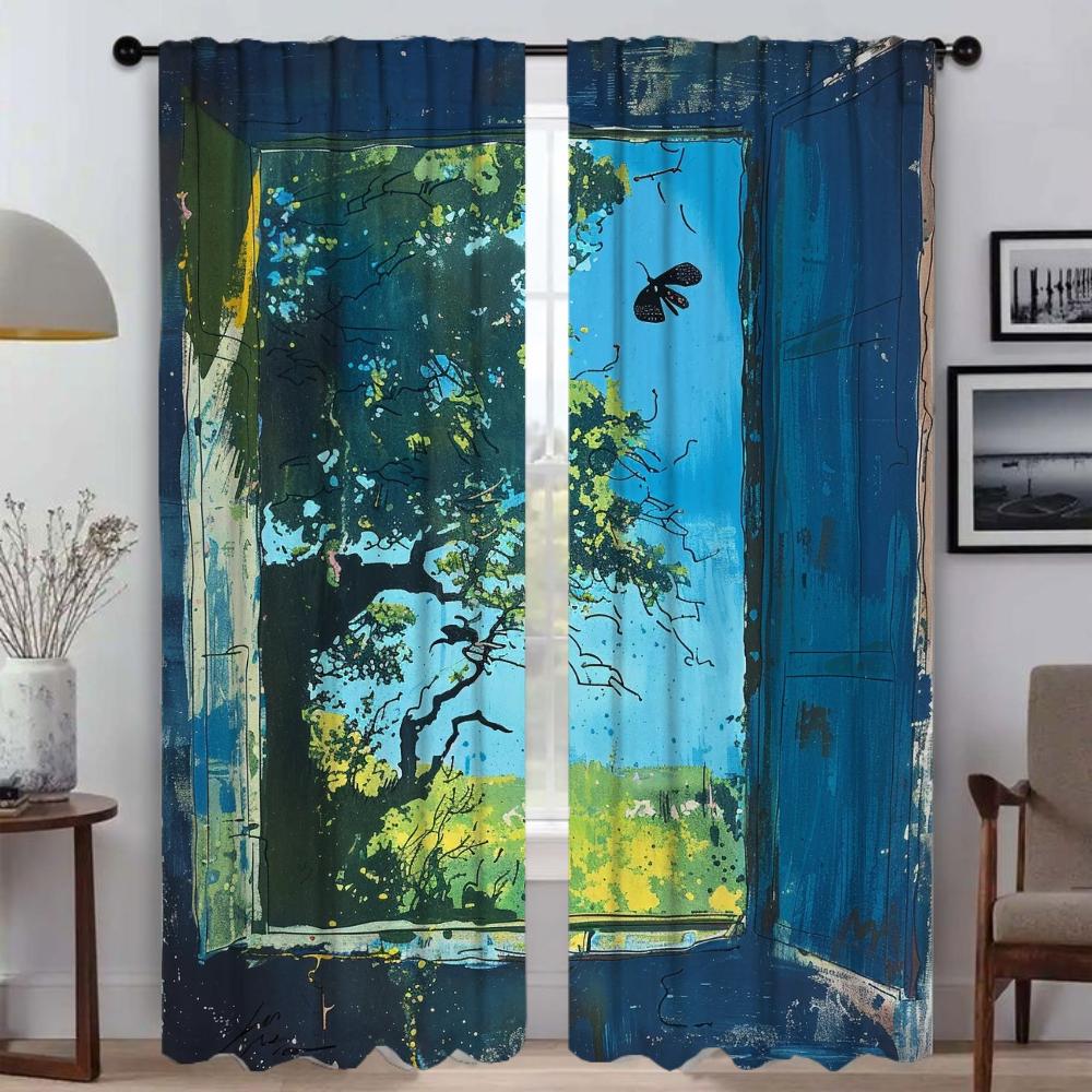 

Синие противомоскитные шторы на окна, 2 шт., разделительные шторы для домашнего интерьера, шторы для камеры, занавески для гостиной, украшения на Хэллоуин W50xH70cmx2pcs-CL