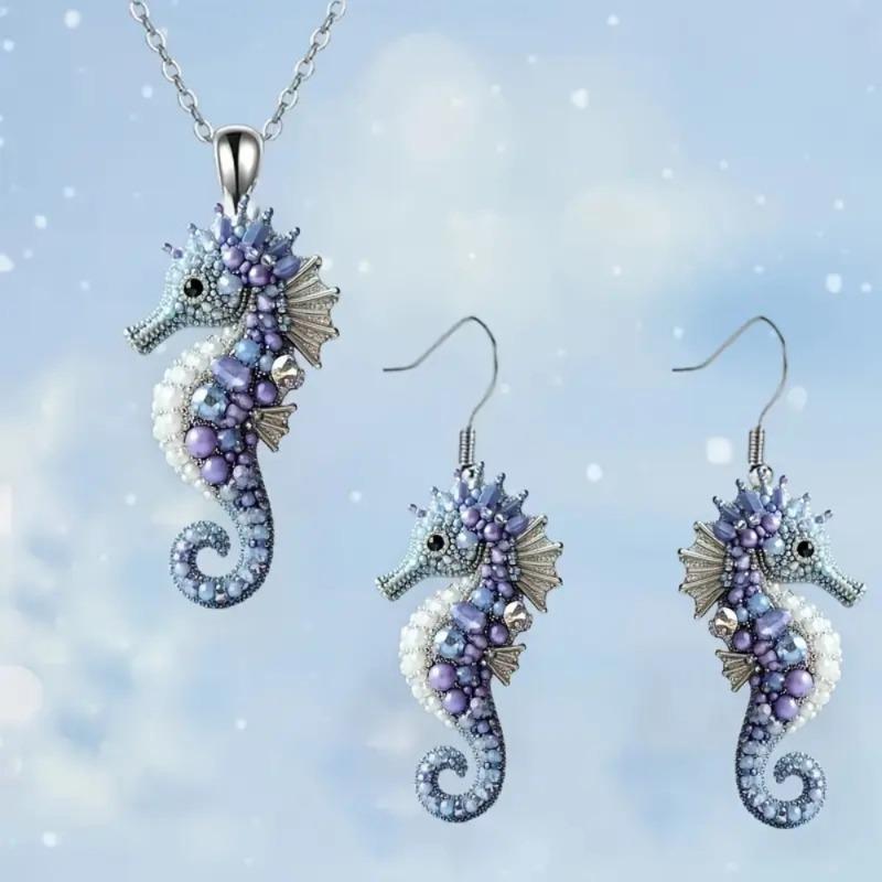 

3 шт./набір Модний Зачаровуючий Морський Коник 2D Плаский Акриловий Довгий для Жінок Смішний Блискучий Тваринний Набір Сережок Намисто Прикраси Подарунки