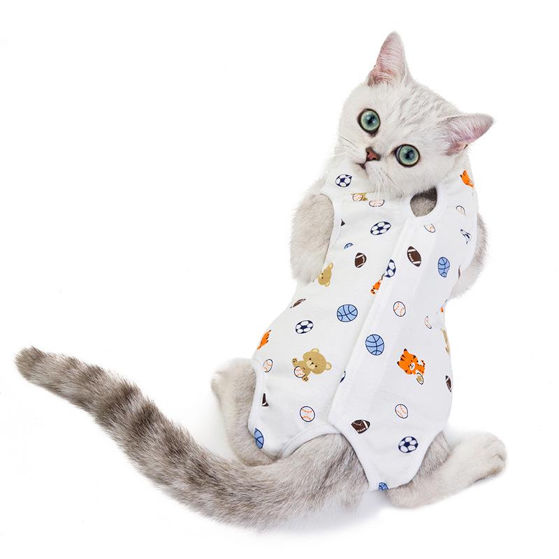 Cat Surgery & Weaning Suit: Anti-Lick Spay/Postpartum Wear for Spring & Summer, Four-Legged Design.