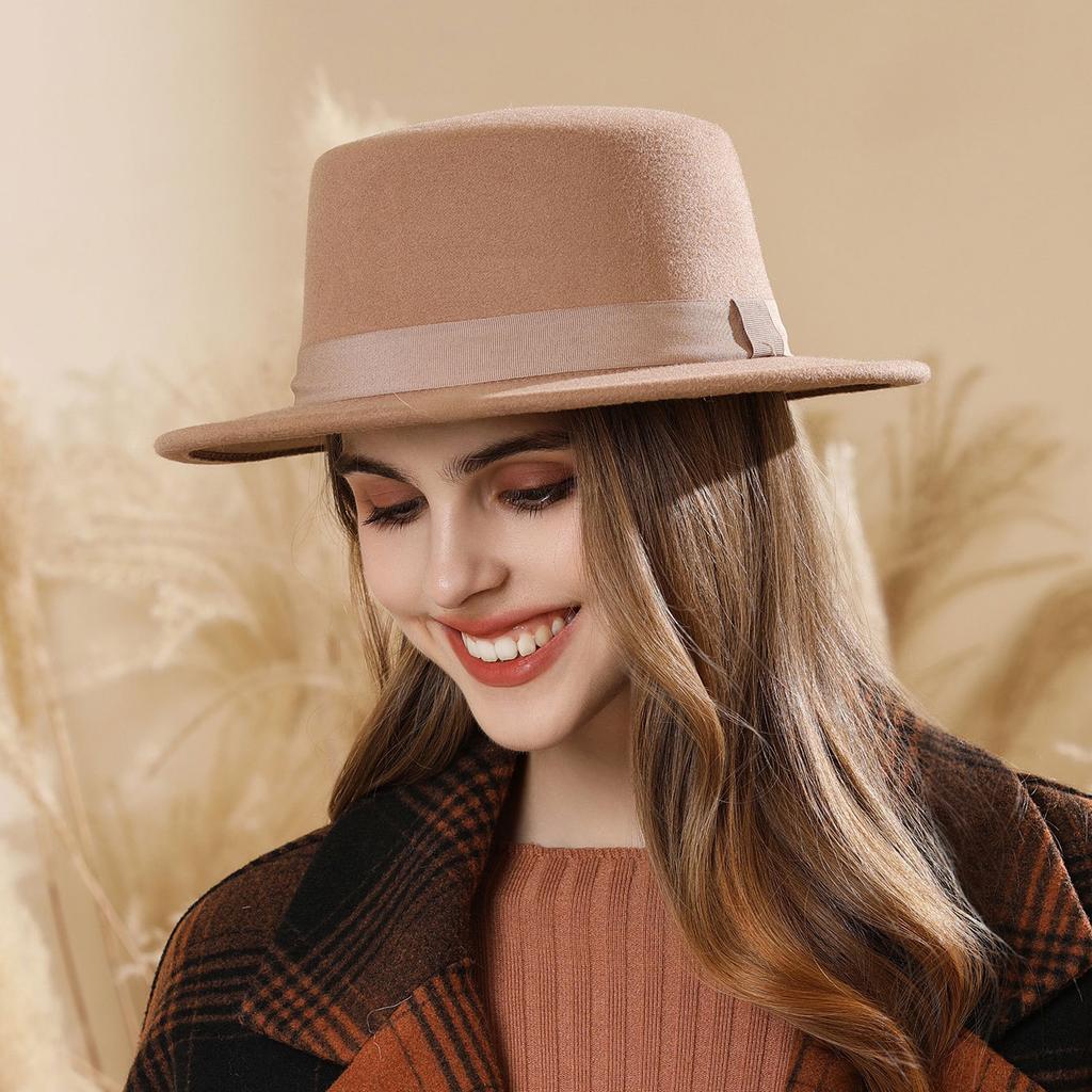 New Autumn and Winter Women's Felt Hat British Retro Elegant Hat Big Brim Casual Versatile Top Hat
