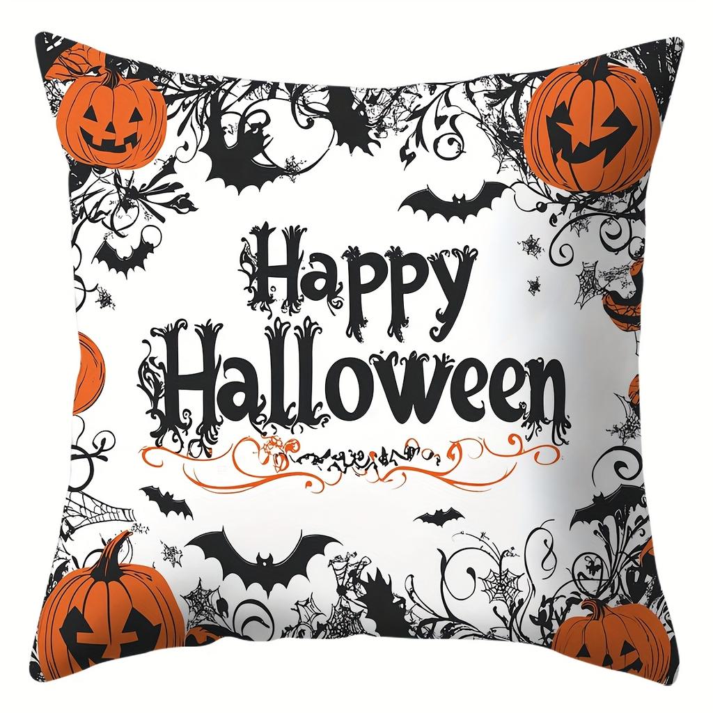Halloween Linen Cushion Cover Trick or Treat Theme Pillowcase Cats Pumpkin Pillow Cover Halloween Party Decoration 2025