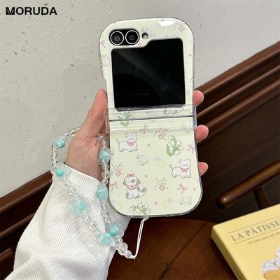 For Samsung Flip6 Cute Cartoon Rabbit Flower Wrist Chain Case for Samsung Galaxy Z Flip 6 5 4 3 Zflip Bracelet Ins Korean Cover