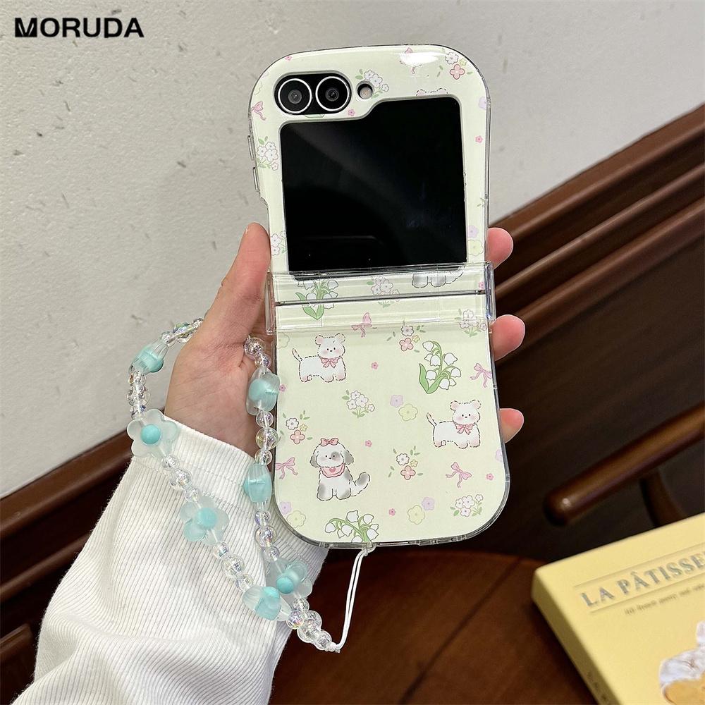 for Samsung Flip6 Cute Cartoon Rabbit Flower Wrist Chain Case for Samsung Galaxy Z Flip 6 5 4 3 Zflip Bracelet Ins Korean Cover