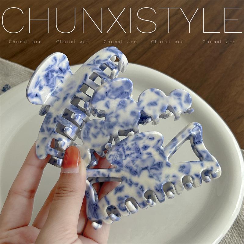 Retro modrá a bílá porcelánová vzorovaná sponka do vlasů: Acetátová sponka do vlasů žralok v čínském stylu