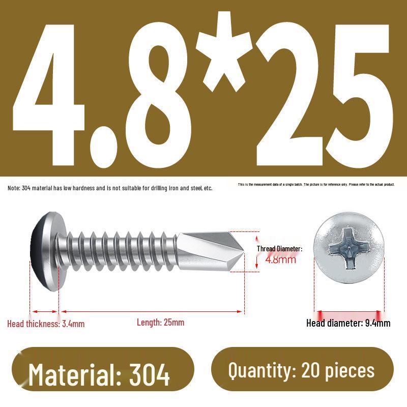 Stainless Steel 304 Phillips Round Head Self-Drilling & Tapping Screws, M3.9/M4.8/M5.5 Swallowtail Bolts