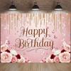 2D Romantic Pink Floral Birthday Backdrop Girls' & Adult Celebration Photo Background