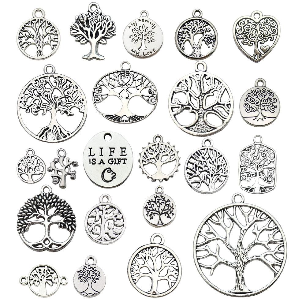 Ancient Silver Plant Small Pendant Hollow Tree Of Life Alloy Accessories Handmade Beaded DIY Material Jewelry