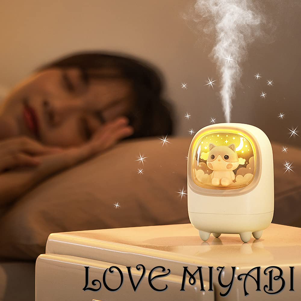 LOVE MIYABI Rechargeable USB Powerful Animal Spaceship Mini USB C Humidifier with Night Cute Animal Rocket Portable Humidity Small Perfect for and