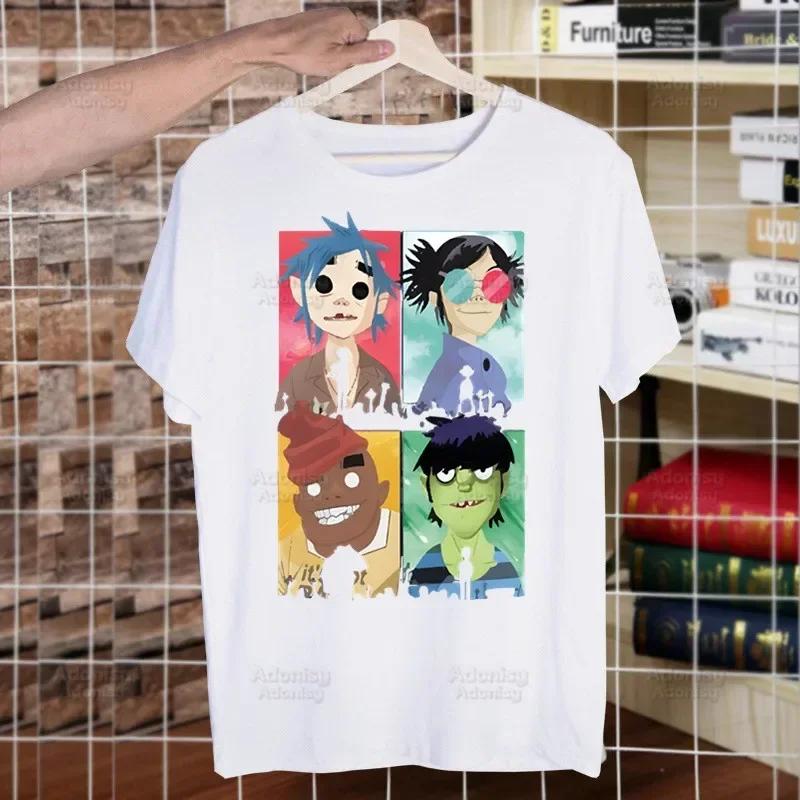 Gorillaz Rock Modern Music Graffiti T Shirt Men Retro Washed Tops Tees Harajuku Tshirt Streetwear Hip Hop Male T-shirts