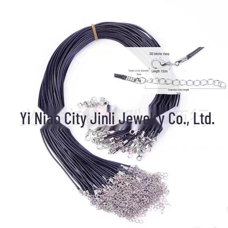 Korean Handmade DIY Black Leather Pendant Necklace with Lobster Clasp